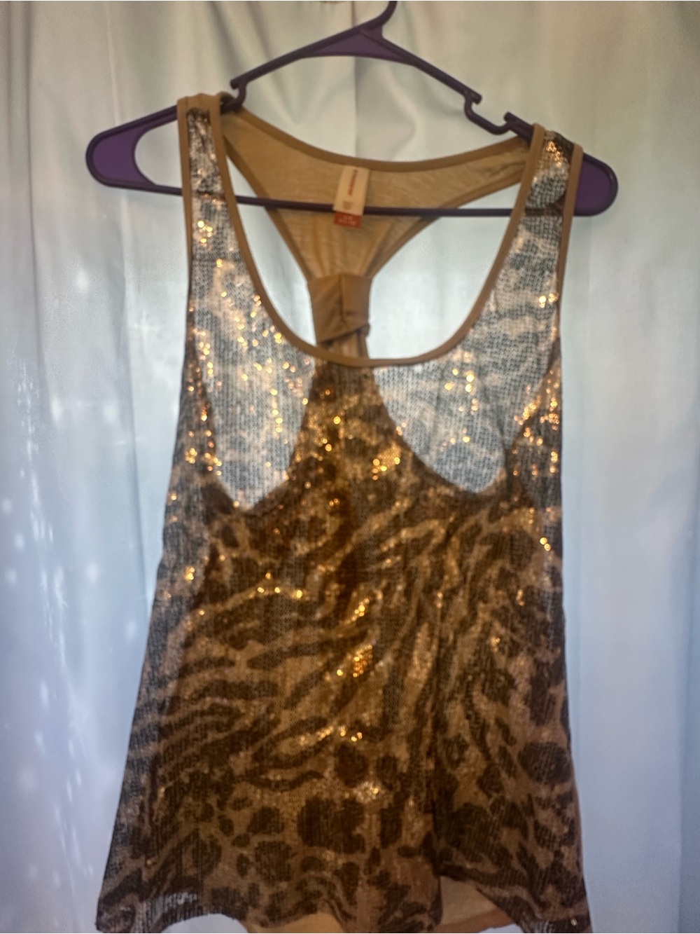 No Boundaries Animal Print Gold Sequin Racerback Tank Top